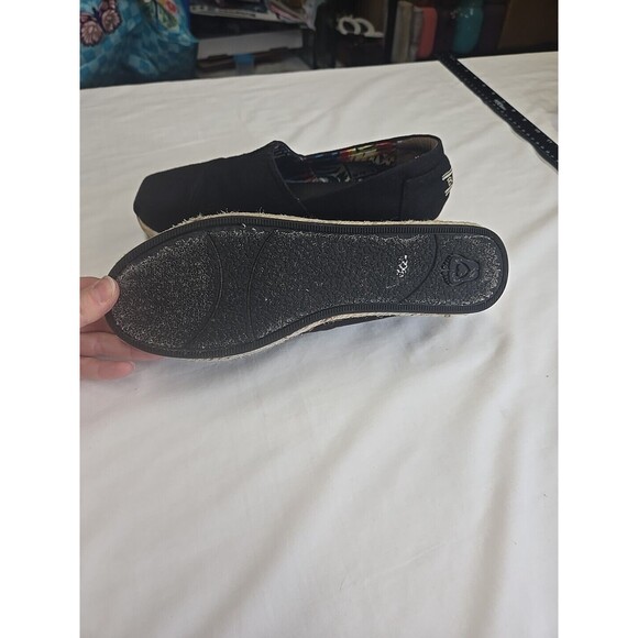 Bobs Skechers Shoes‎ 9 Espadrilles Slip On Comfort Black Tan Fabric Wedge Arch - Picture 5 of 10